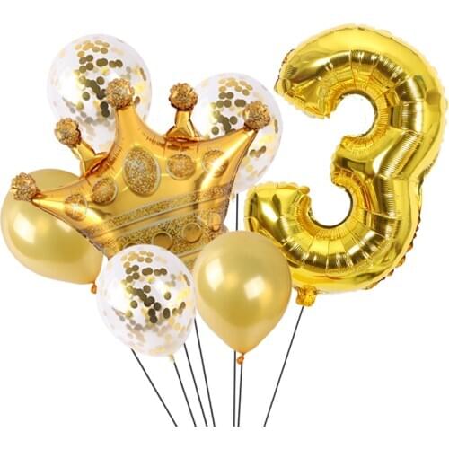 7pcs/lot Number Crown Number Foil Balloons Happy Birthday Kids Party Wedding Decor Balls Supplies black gold letax balloon