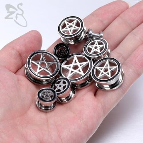 ZS Stainless Steel Stars Ear Plugs Tunnels Screw Fit Ear Tunnels Hollow Gauges Earlet Ear Expander Ear Stretchers Body Jewelry