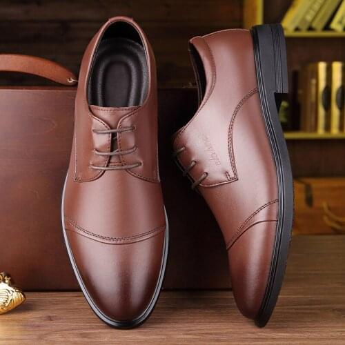 Vintage Derby Men Dress Shoes Formal Suit Flats Mens Shoes Business Mens Oxfords Genuine Leather Casual Lace-up Male Footwear