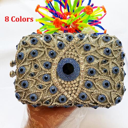 Hollow Out Gold Metal White Rhinestone Evening Clutch Bag Wedding Purse AB Crystal Diamond Shoulder Handbags Mini ChainClutches