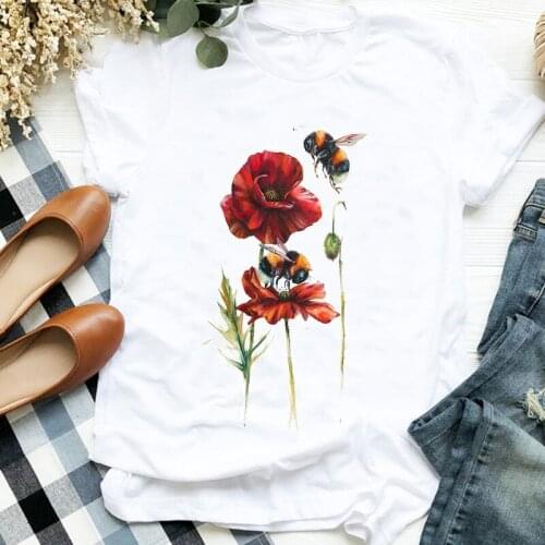 Woman Tshirt Cartoon White Tops Graphic Printing Tshirt Womens Korean Round Collar Tshirt Fashion Casual Female TShirt