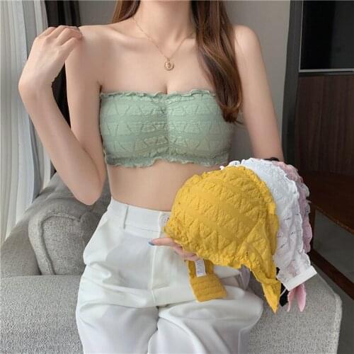 Women Thread Cotton Beauty Back Underwear Female Strapless Bra Undershirt Wrap-around Buckle No Rims Bra Solid Color Lingerie