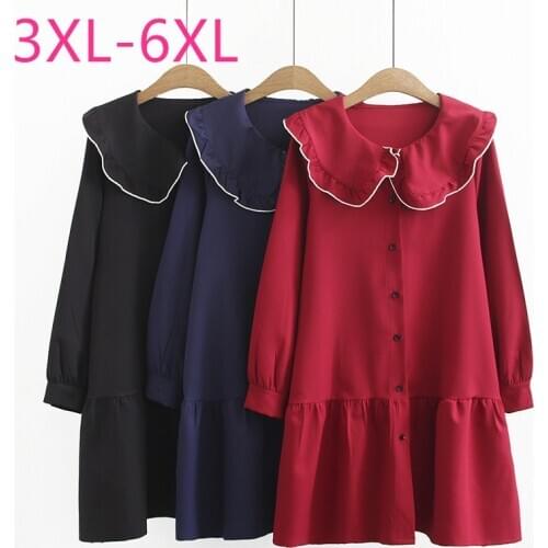 2021 spring autumn plus size dress for women large loose casual long sleeve cut straight dresses red black blue 3XL 4XL 5XL 6XL