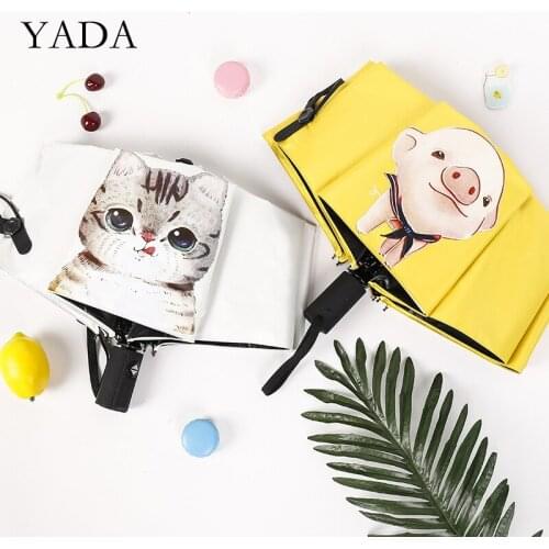 YADA ins Cartoon Pig&Cat Pattern Automatic Umbrella Parasol Sunny&Rainy Umbrella For Women Windproof Folding Umbrellas YS200131