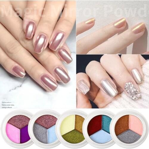1 Box Three-color Rose Gold Solid Nail Mirror Glitter Powder Nail Art Gel Polishing Chrome Flakes Pigment Dust Decorations