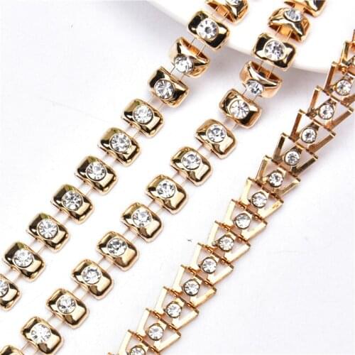 1yards 12mm Crystal Clear Glass no claw Rhinestone chain banding Bridal Trim Fashion metal Chain applique gold base