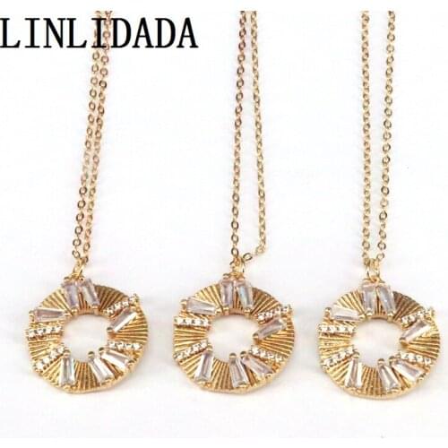 10Pcs CZ Gold Color Round Necklaces For Women Micro Paved CZ Zircon Necklace Pendant Cubic Zirconia Fashion Jewelry