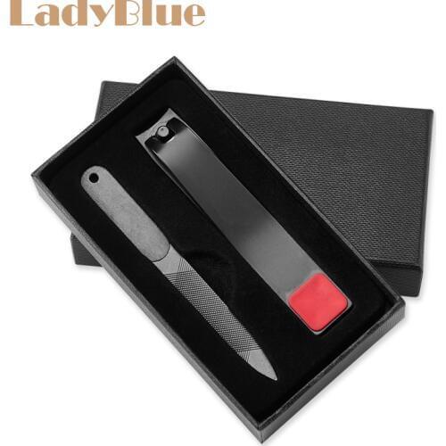 2PCS/SET Black Nail Clippers With Nail File Nail Tools Toe Finger Nail Trimmer Stainless Steel Nail Cutting Manicure Scissors