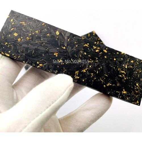 2Pcs Gold Foil Powder Compression Patch Plate for DIY Knife Handle Material CF Carbon Fiber Black Marble with Resin 135X40X4mm
