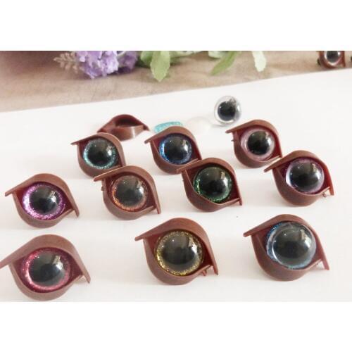 20set-- 14mm/16mm/18mm/24mm round plastic clear toy eyes + glitter Nonwovens + hard washer +brown eyelid--size option