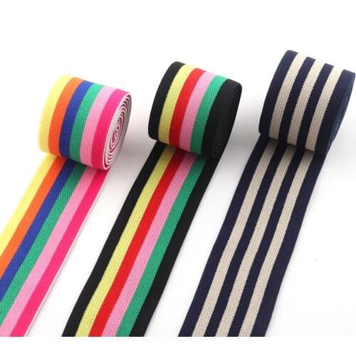 38mm Elastic webbing Ribbon Elastic Band Clothing accessories Colorful elastic band sewing supplies Multicolor Stripe band