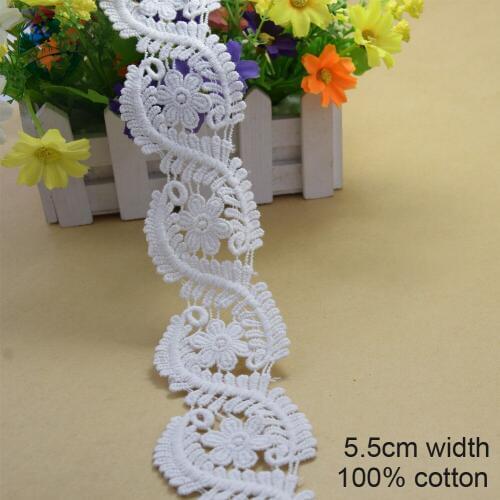 5.5cm white lace 100% cotton embroidery lace french lace ribbon fabric guipure diy trims warp knitting sewing Accessories#3688