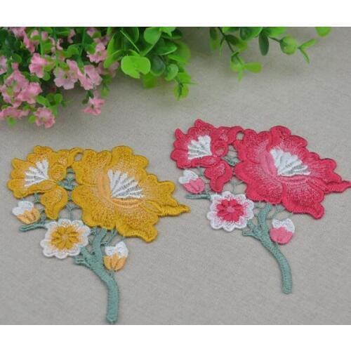 5 Pieces 17.5*4.5cm Orange Red Flower Embroidery Lace Collar DIY Floral Lace Appliques Clothing Sewing Accessories