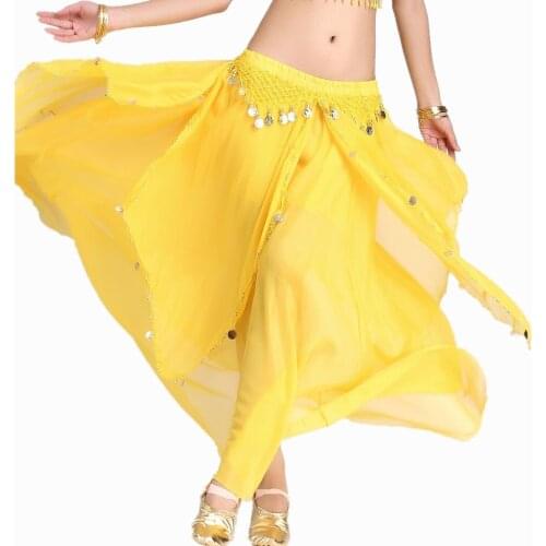 5pcs Womens Belly dance costume skirt black gypsy skirts indian long skirts belly dancing coins chiffon dress