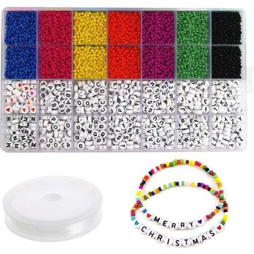 5000Pcs Glass Rice Beads A-Z 26 Letter Beads DIY Square Beaded Handmade Bracelet Material Crystal Thread Jewelry Making
