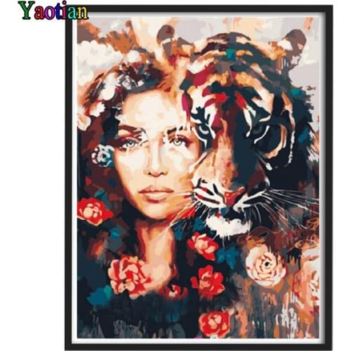 5D Full Drill Diamond Painting Abstract woman tiger Pictures Rhinestones Diamond Embroidery Cross Stitch Kits Mosaic Handcraft