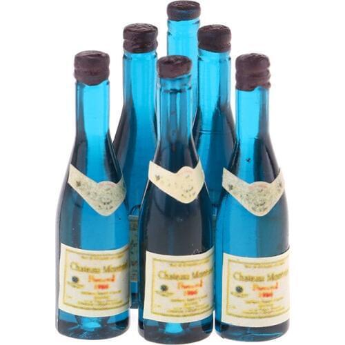 6pcs Handcrafts Mini Champagne Bottles Foods Groceries Model for 1/12 Dolls House Dining Room Accessories