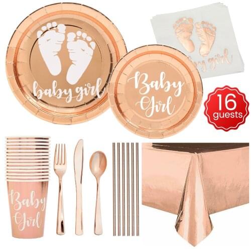 Baby Shower Decor Rose Gold Paper Plate Birthday Party Suit Aluminum Foil Tablecloth Gender Reveal Party Decoration