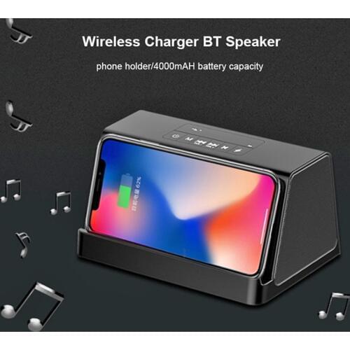 2 in 1 Bluetooth Speaker+10 W Fast Wireless Charger Handfree Call Portable Bass Power Bank Sound Box