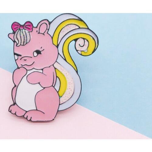 Cartoon Animal Characters Bow Tail Pink Enamel Brooch Alloy Badge Denim Clothes Bag Pin Cute Sweet Woman Jewelry Gift For Friend