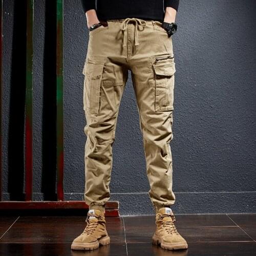 Streetwear Fashion Men Jeans Designer Big Pocket Overall Casual Cargo Pants Elastic Waist Hip Hop Joggers Men Ankle Banded Pants