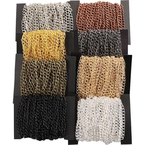 2m/lot 2.5/3.5/4.5mm Necklace Chains Rhodium/Silver/KC Gold/Gunblack/Antique Bronze Color Flat Chain DIY Jewelry Making Supplies