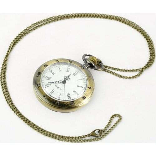 Roman Pocket WatchVintage Hollow Bronze Gear Hollow Quartz Pocket Watch Necklace Pendant Clock Chain Mens Women 2019
