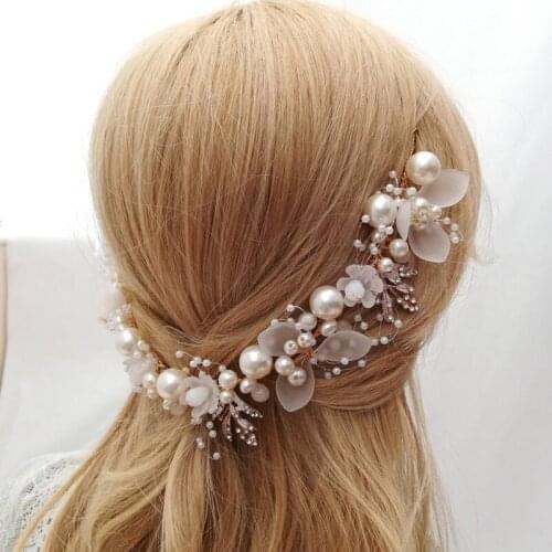 Hand-alloyed Diamond-encrusted Flowers Pearl Soft Fhain Back of the Head Decorative Hair Hoop Hair Tiara Bridal Accessories