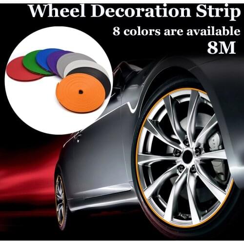 8m Car Wheel Rim Sticker Wheel Decoration Rubber Auto Tire Rims Plated Strip Protection Decoration Vehicle Color Tire Guard Line