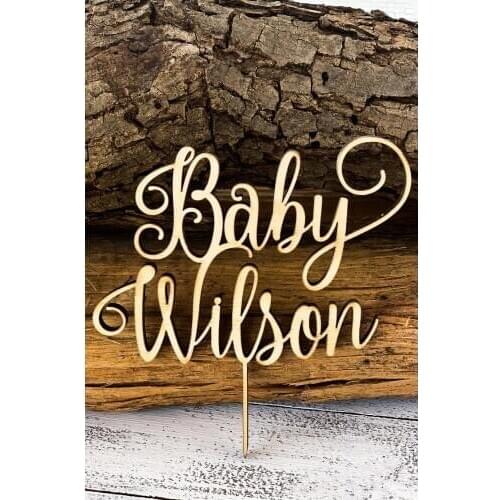 Baby Shower Cake Topper, Wooden Cake Topper Calligraphy Baby Shower Cake Topper Personalized Cake Topper Baby Shower Decor