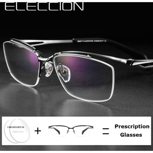 Men Prescription Glasses Business Half Frame Pure Titanium Computer Anti Blue Light Sight Glasses Optical Mens Eyeglasses