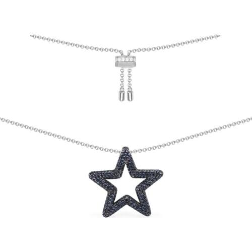 Luxury Brand Real 925 Sterling Silver Navy Blue Star Adjustable Necklace Micro Zirconia Women High Quality Jewelry