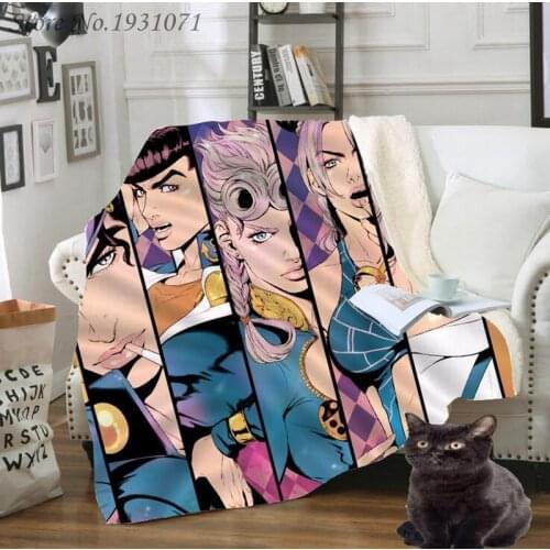 NEW JoJo Bizarre Adventure Printed Fleece Blanket for Beds Thick Quilt Fashion Bedspread Sherpa Throw Blanket Adults Kids 06