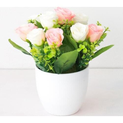 Artificial Potted Flower Classic Rose Pattern Landscaping Ornaments Plastic Floor Cabinet Shelf Fake Flower Plant for Home