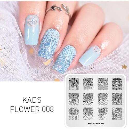 KADS Nail Stamping Plates for Nail Art Flower 008 Stripe Plaid Flowers Image Stamp Template for Manicure Stencils for Nails