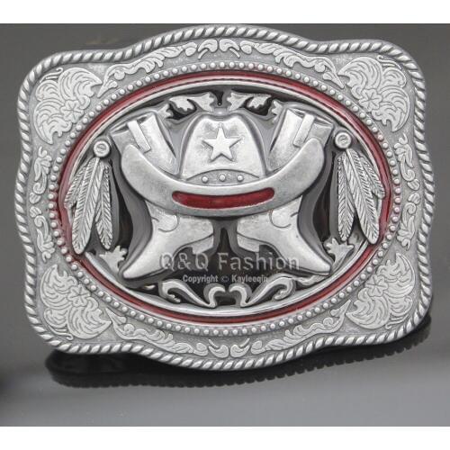 Cowboy Hat Stetson Boots Feather Brocade Western Silver Plated Rodeo Belt Buckle Exchange Men Jewelry New Dropshipping