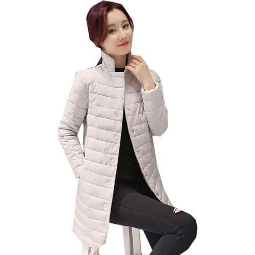 New Autumn Winter 2021 Fashion Light Coat Cotton Womens Long Slim Cotton Korean Solid Standing Collar Down Jacket Cotton Jacket