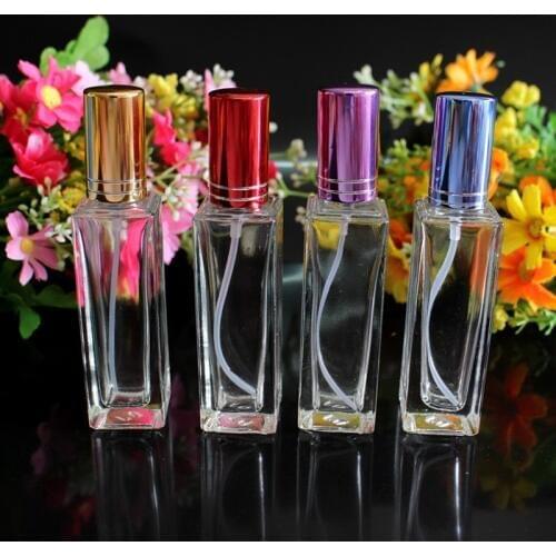 20ml Square Glass Spray Bottle Colorful Refillable Parfum Bottle Fragrance Cosmetic Packaging Bottle with Screw Cap F183