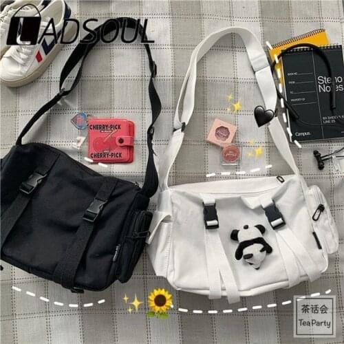 LADSOUL Japanese Korean Retro Dark Tooling Canvas Messenger Bag Female Ins Style Wild Large Capacity Shoulder Bag bolso mujer