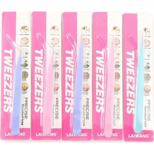 Fashion Stainless Steel Curved Straight Pink Green Tweezer DIY pick up Tools Lashes Tweezers