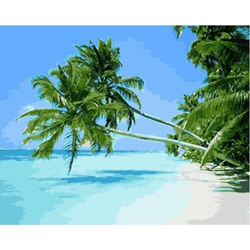 Blue sea coconut Scenery DIY Painting By Numbers Big Sizes Propylene Oil Painting Special Gift Art Home Decoration 60x75cm