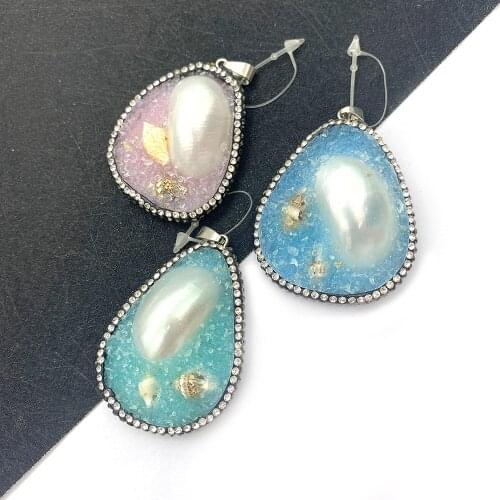 Natural Shell Pendant Irregular Shape Resin Material Multicolor Diamond-studded DIY Making Necklace Earrings Jewelry Accessories