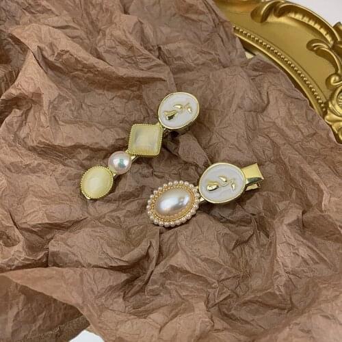 2021 New Korean Simulated Pearl Geometric Flower Hairgrips for Women Girls Barrette Headwear Hair Accessories Metal
