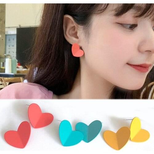 New ladies cute earrings simple heart-shaped earrings folding color love earrings fashion jewelry earrings