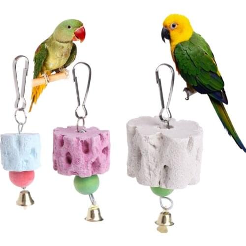 Parrot Mineral Stone Grinding Mouth Molar Hanging Cage Toys Birds Parakeet Chew