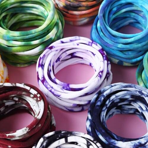 120pc/lot Super Soft traceless Stretchy thin skinny Nylon Headbands Children Girls kids DIY headband Tie Dye Nylon Headbands