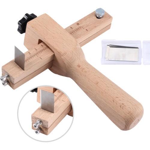Adjustable Leather Craft Cutter Strap Belt DIY Hand Cutting Tools Precise Wooden Leather Strip Cutter with 5 Sharp Blades