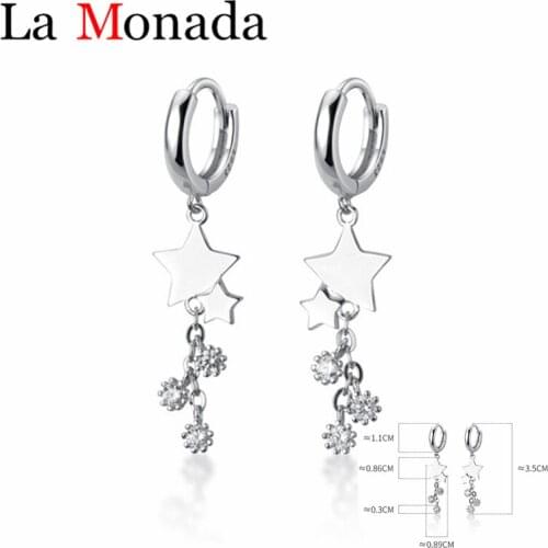 New Design 925 Sterling Silver Dazzling White Zircons Bead Smooth Stars Tassel Hoop Earrings 925 Anti-allergy Fine Jewelry Gifts