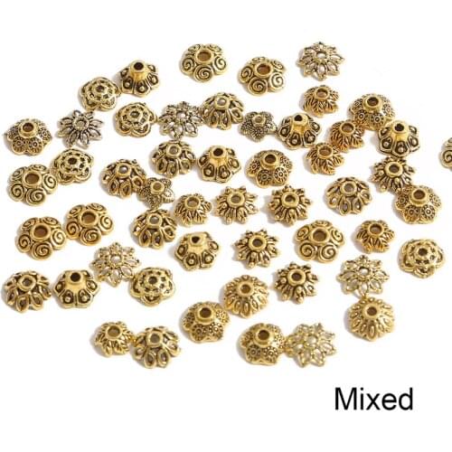 High Quality 100Pcs/lot Antique Gold Color Mix Flower Bead End Caps For DIY Necklace& Bracelets Jewelry Findings Accessories