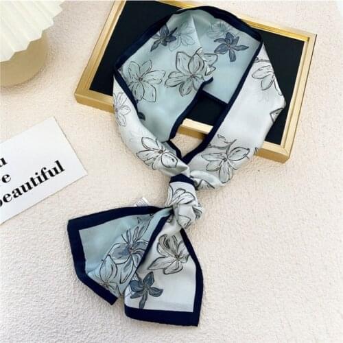 14*140CM Fashion Silk Hand Feeling Hair Tie Girls Neckerchief Skinny Scarves Bag Ribbons Female Neckband Wraps Drop Shipping